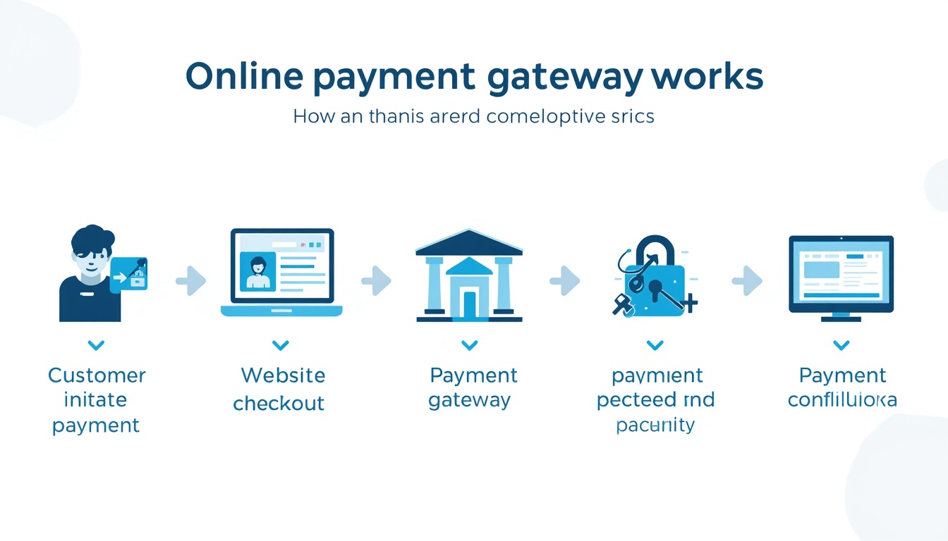 Diagram illustrating the online payment gateway transaction process from checkout to payment confirmation